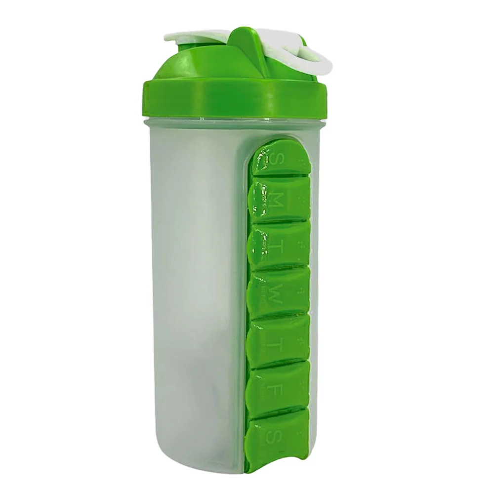 Vaso mezclador, deportivo, de plástico, para proteína, con pastillero de 7 compartimientos, variedad de colores / mt898