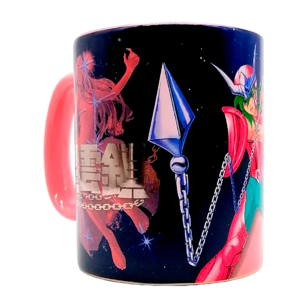 Taza de cerámica con diseño estampado de los caballeros del zodiaco shun de andromeda con acabados metálicos 330ml / 112811