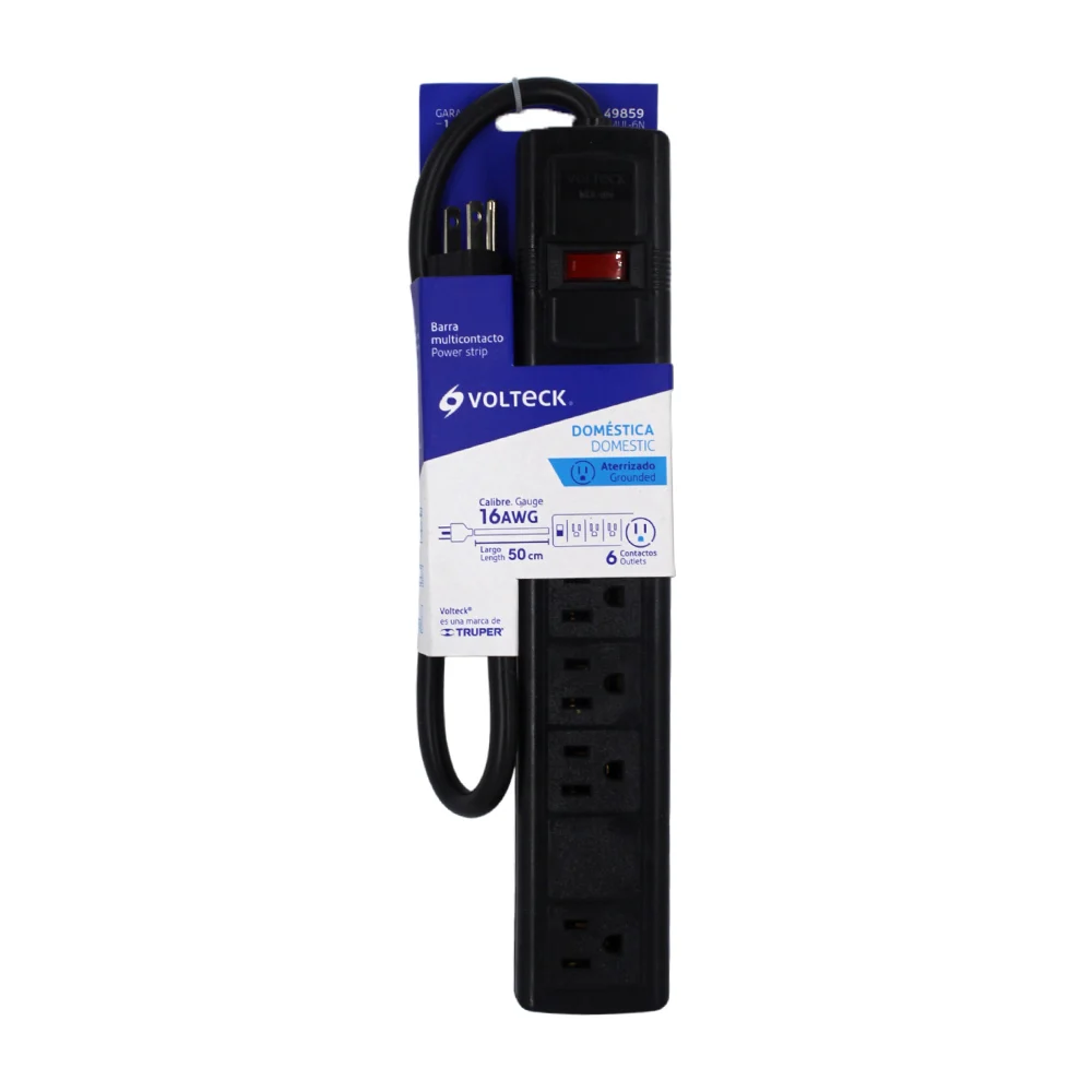 Barra multicontacto con 6 puertos de 16 watts, 50cm de largo para uso domestico / 49859