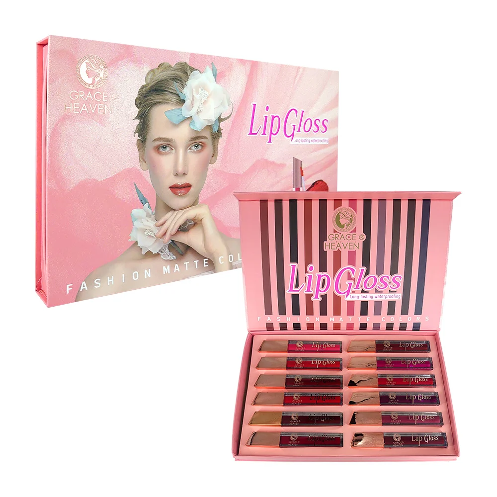 Set 12 brillos labiales color matte, variedad de tonos / lip gloss / grace heaven