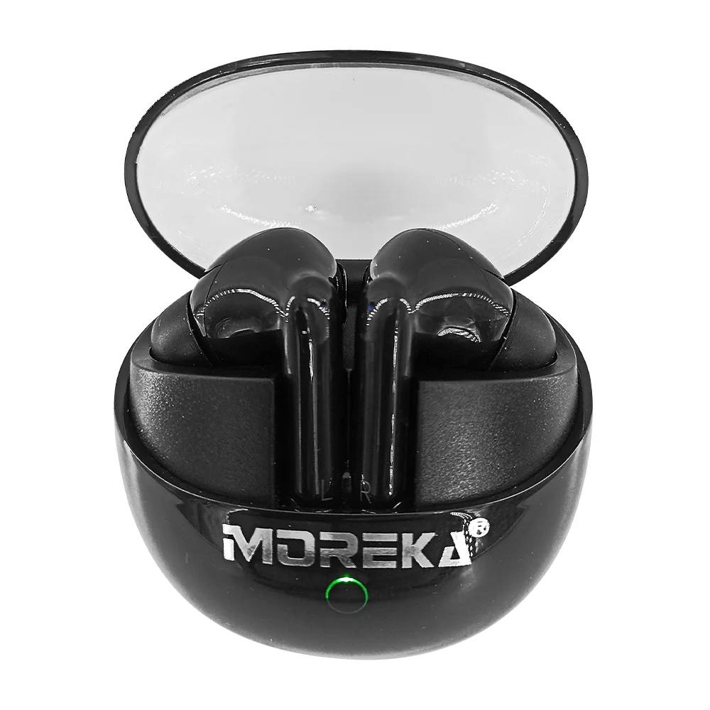 Audífonos inalámbricos manos libres bluetooth moreka con estuche de carga transparente + 2 gomas de repuesto, variedad de colores / e306