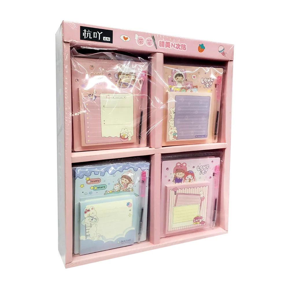 Paquete de notas adhesivas y mini bolígrafo con diseño kawaii, variedad de diseños / n-1035-14