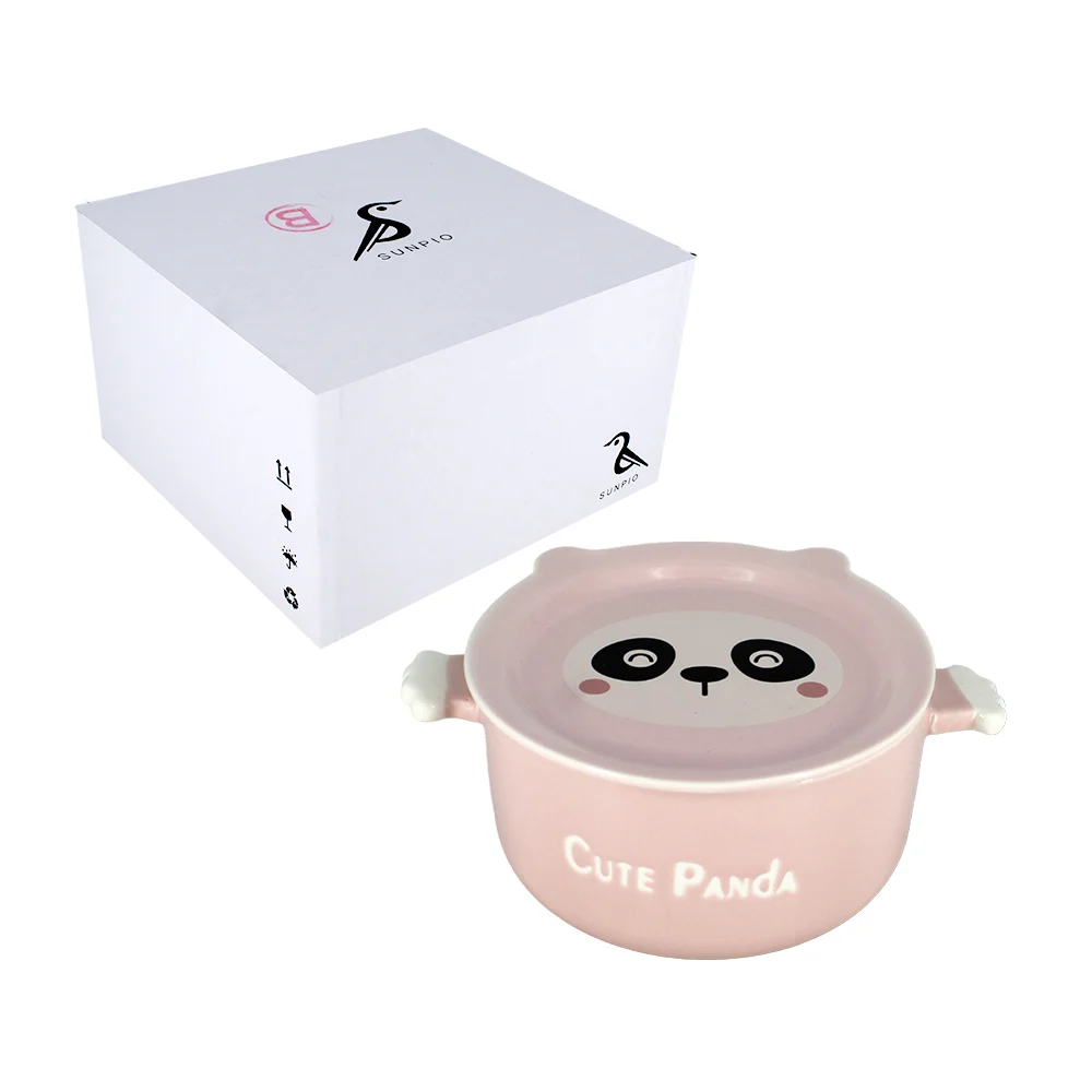 Cacerola de cerámica con diseño de cute panda + plato, variedad de colores / n-2132