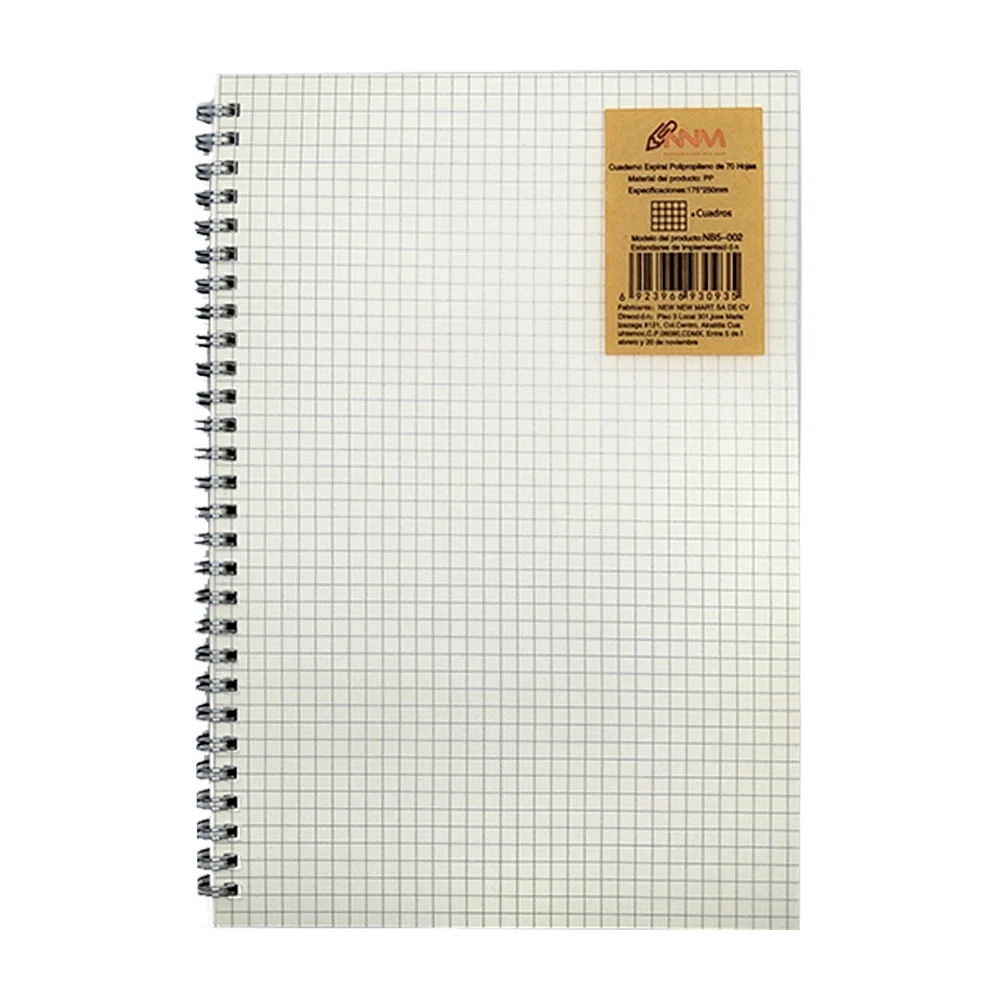 Cuaderno con pasta transparente doble espiral metálico 70 hojas cuadro chico