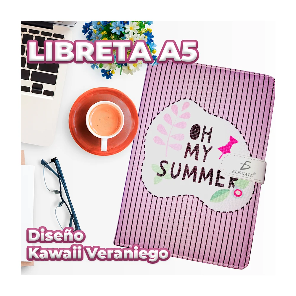 Libreta cuaderno estilo coquete con diseño kawaii + forro acolchado y banda magnética / off.01.14