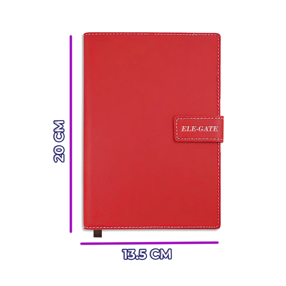 Libreta cuaderno roja tipo agenda con hojas de raya + portada acolchada y broche magnético / off.01.23
