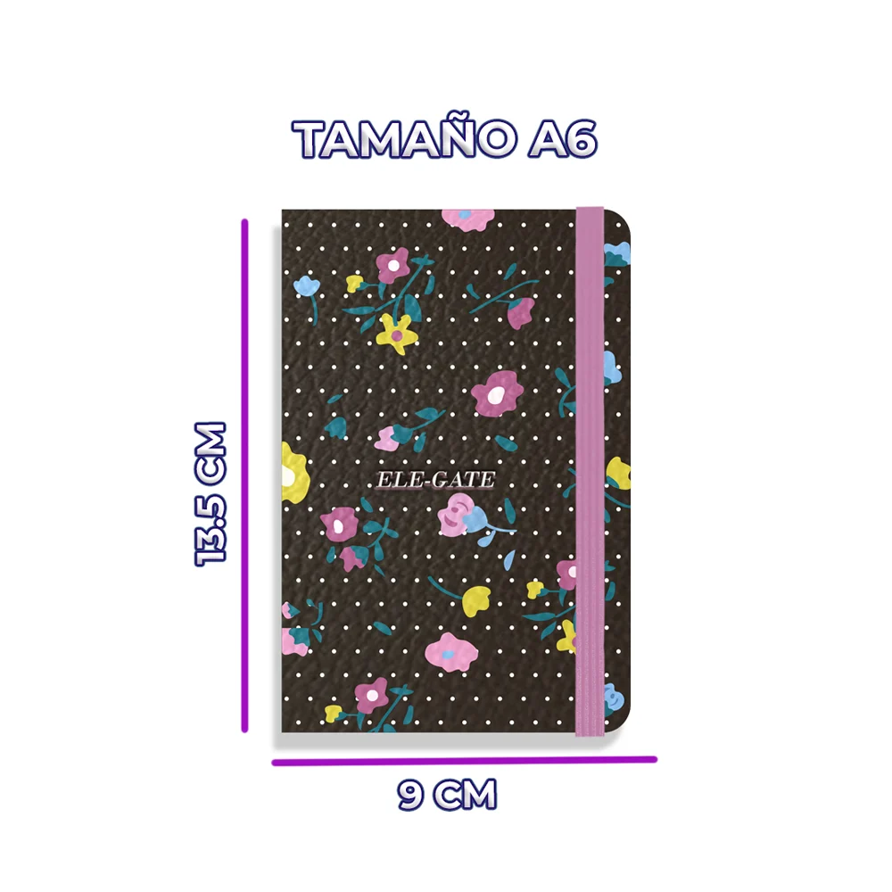 Libreta cuaderno estilo coquete con 75 hojas de rayas y diseño de flores / off.01