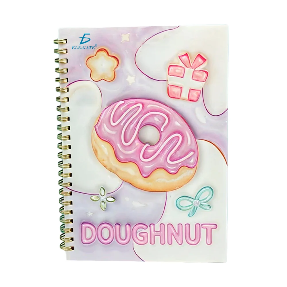 Libreta cuaderno de pasta gruesa con 180 hojas de raya + espiral y diseño dona / off.01.5