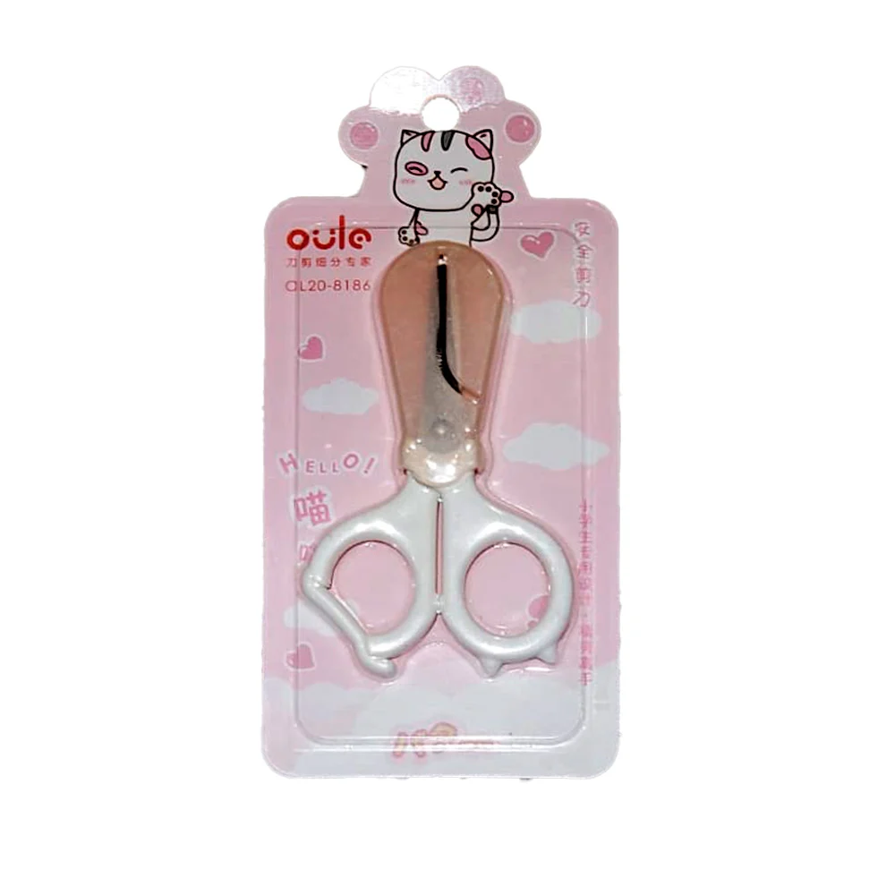 Blíster tijeras oulo con mango y estuche de plástico diseño de gato kawaii, variedad de colores / ol20-8186