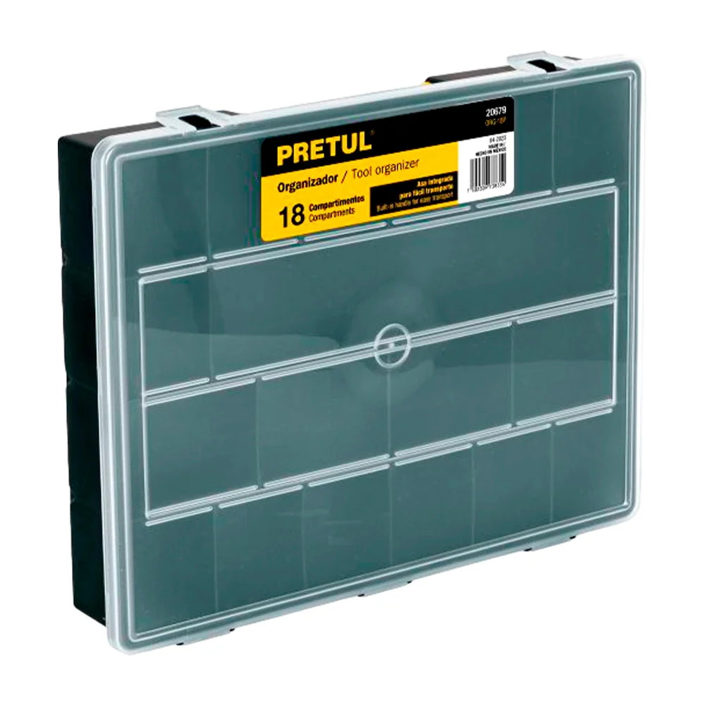 Organizador rectangular multifuncional de plástico con 18 compartimentos para herramienta / pretul / 20679