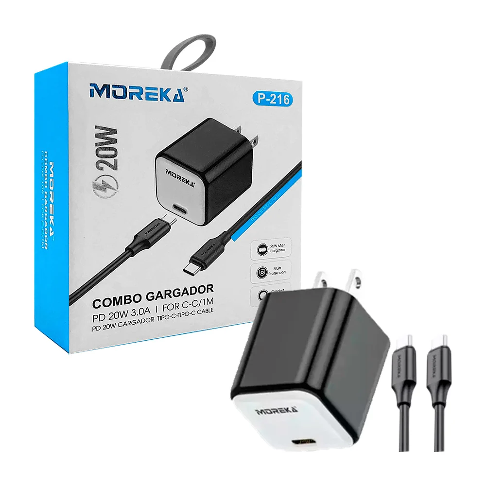 Combo cargador de 20w bicolor con cable tipo c y cubo cargador con entrada tipo c / p-216