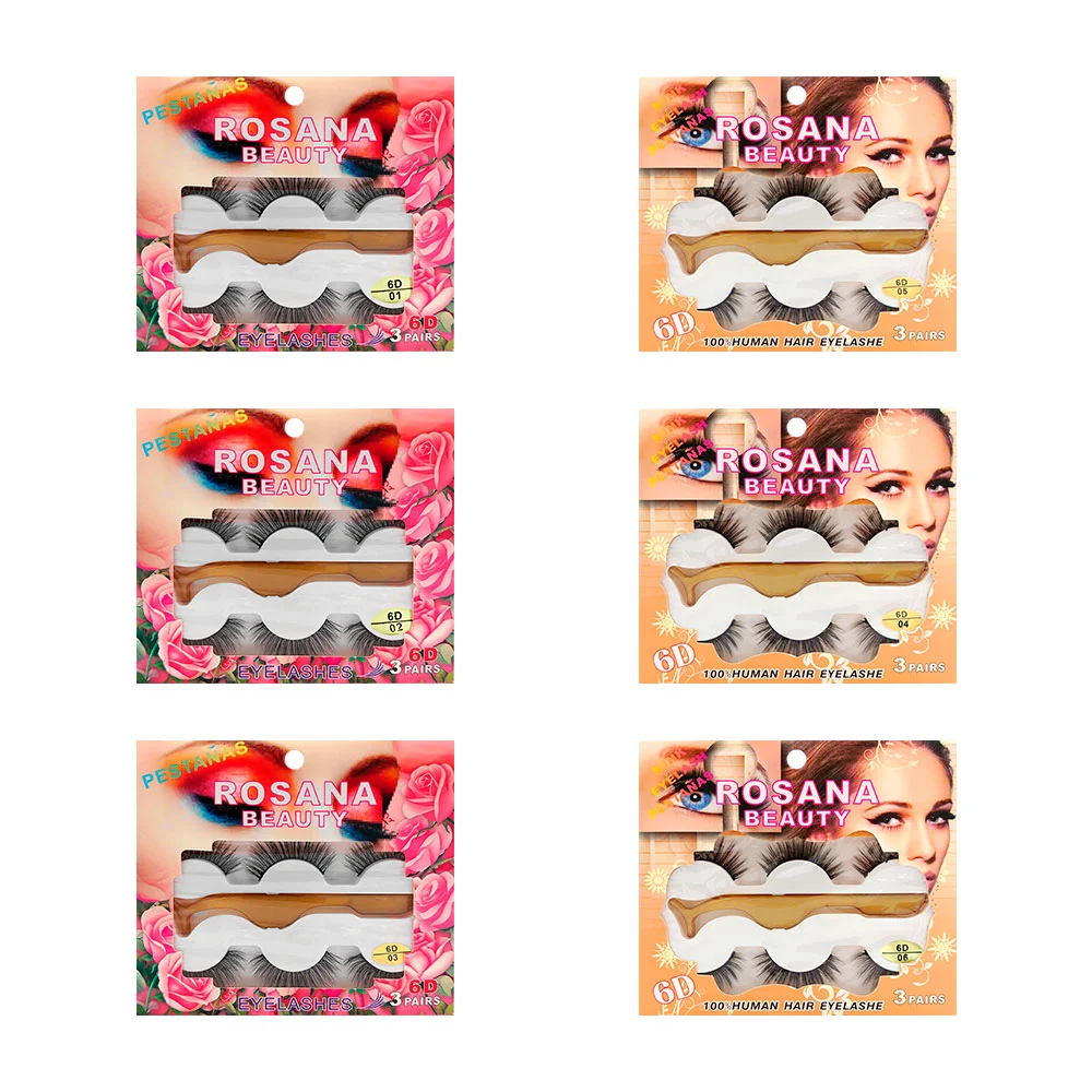 Blíster de 6 pestañas postizas, adhesivas y con aplicador de plástico, variedad de usos / 6d / rosana beauty / 6d 05