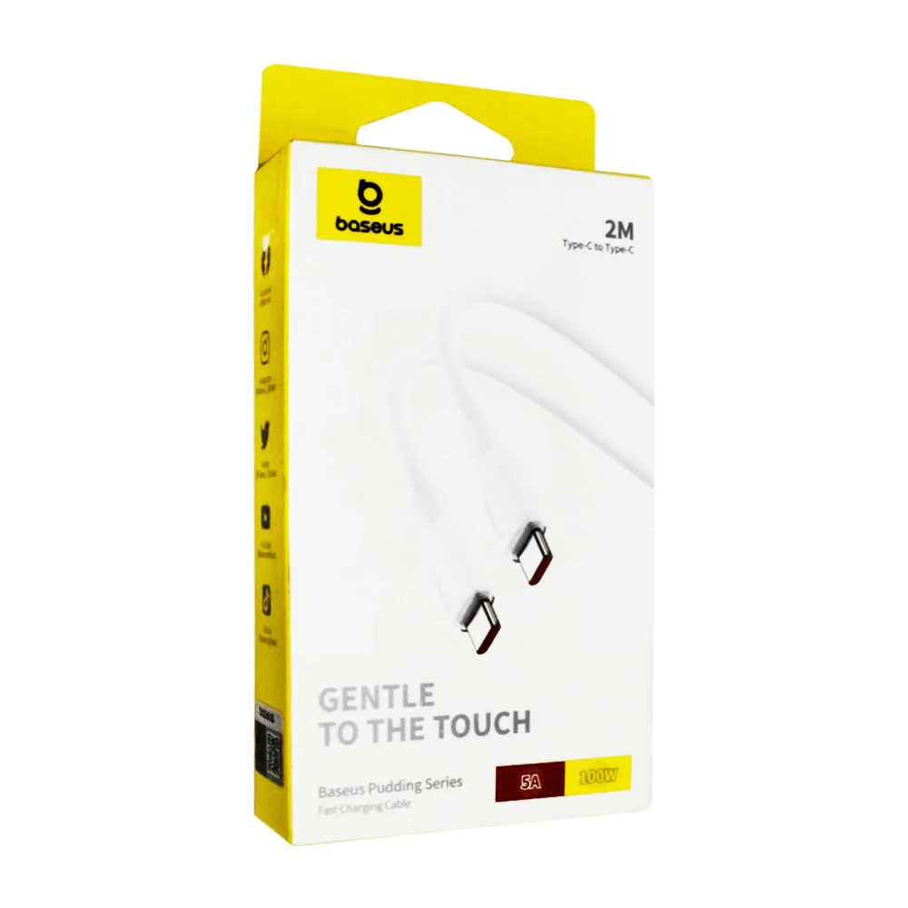 Cable doble baseus de 2m con entrada type-c a type-c, 5a, 100w / gentle to the touch / cab003b-2m