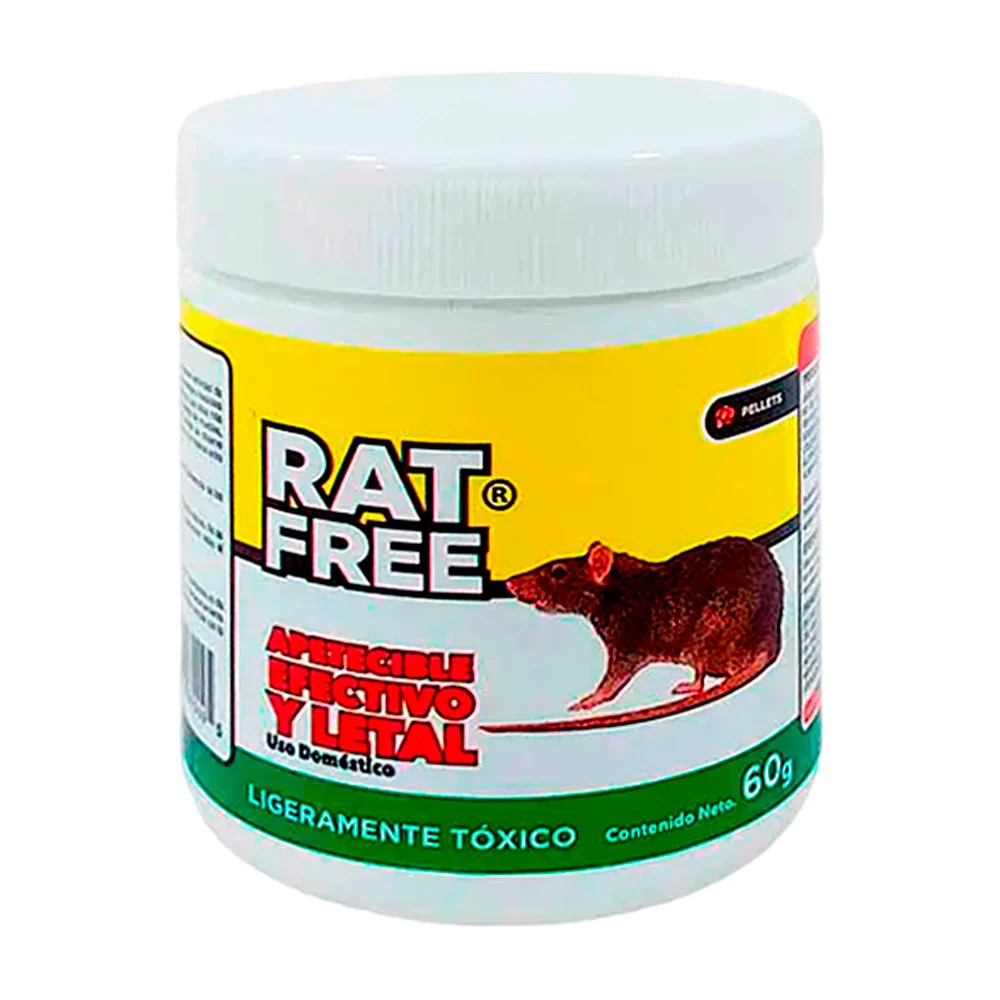Bote frasco con veneno en forma de pellets para ratas y ratones 60g / rat free / p206