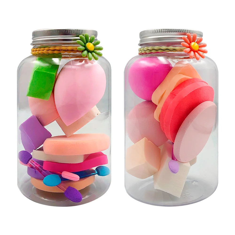 Bote transparente con 9 esponjas para maquillaje y 3 aplicadores dobles, decoración de flor, variedad de colores / yoyo-d2