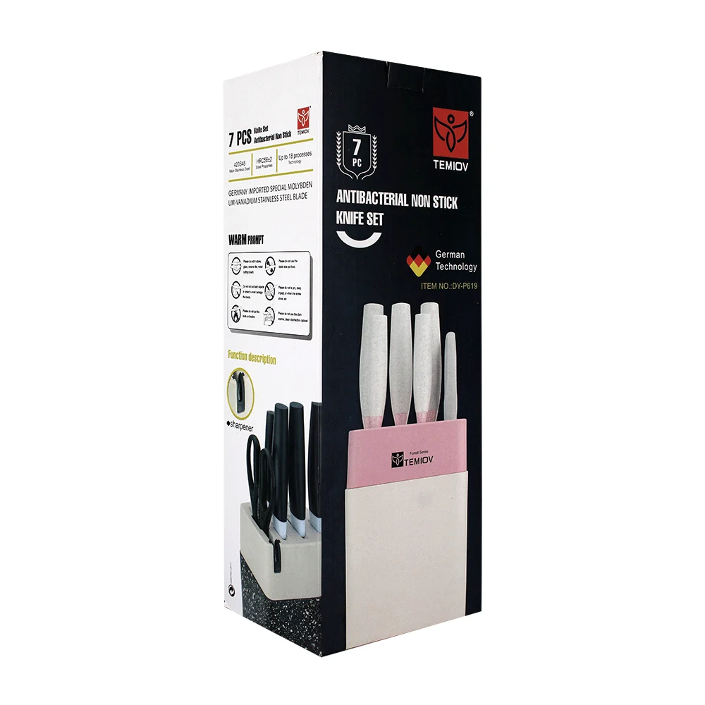 Set cuchillos temiov para cocina de acero inoxidable 5 cuchillos, tijera y afilador de cuchillos con tecnología alemana, variedad de colores / p616