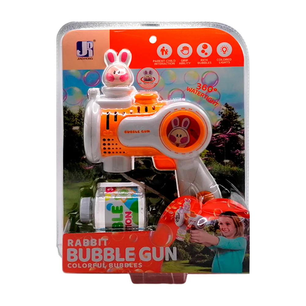 Pistola lanza burbujas con luz led y diseño de conejo + bote de agua con jabón / rabbit bubble gun