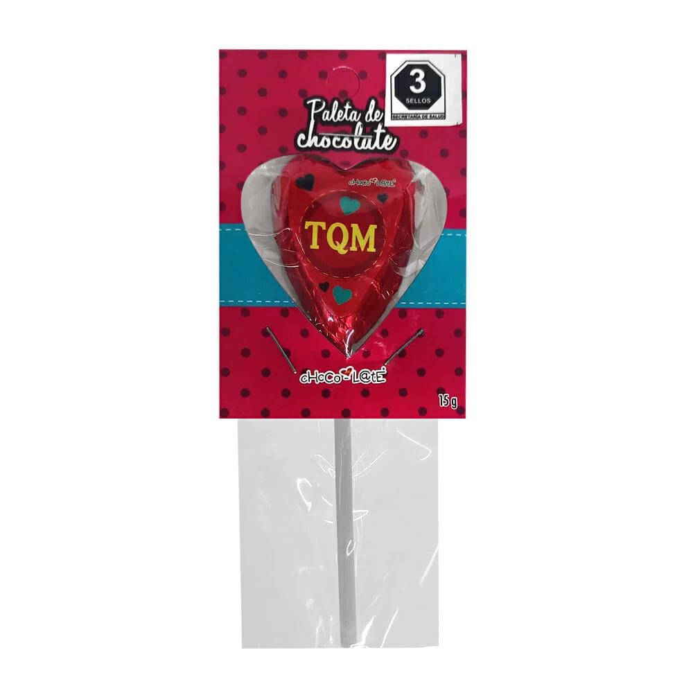 Paleta de chocolate en forma de corazón con frases 15g, variedad de diseños / choco me late