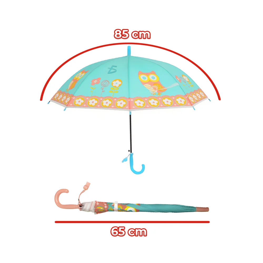 Paraguas infantil de tela impermeable con diseño de búhos y flores