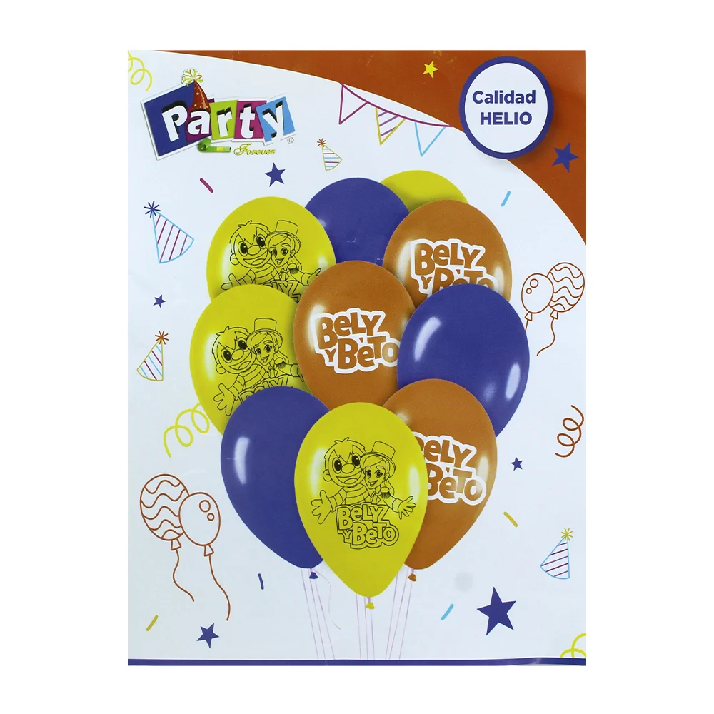 Paquete con 10 globos decorativos de látex con temática de bely y beto / party forever / calidad helio