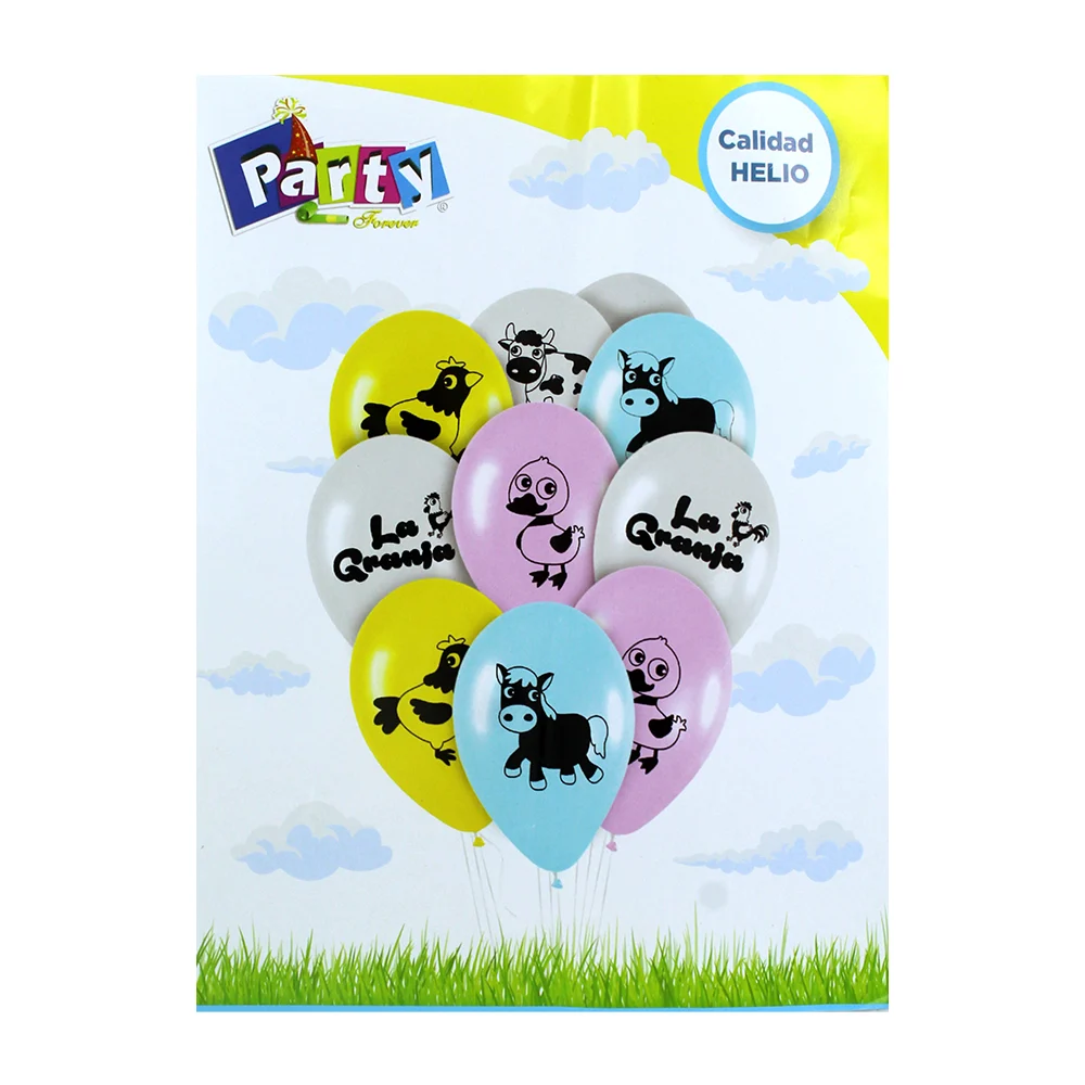 Paquete con 10 globos decorativos de látex con temática de la granja / party forever / calidad helio