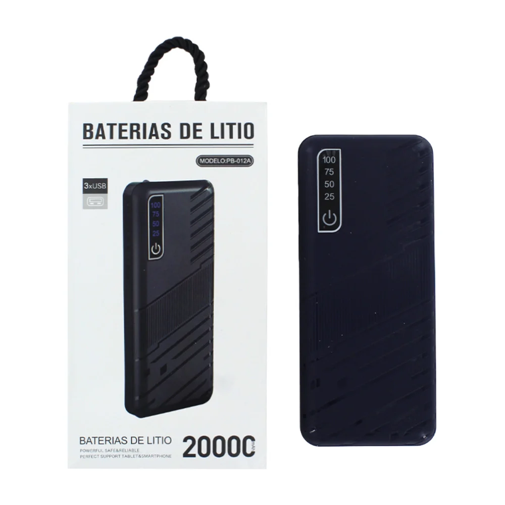 Power bank batería portátil con 3 puertos usb 20000mah, variedad de colores / pb-012a