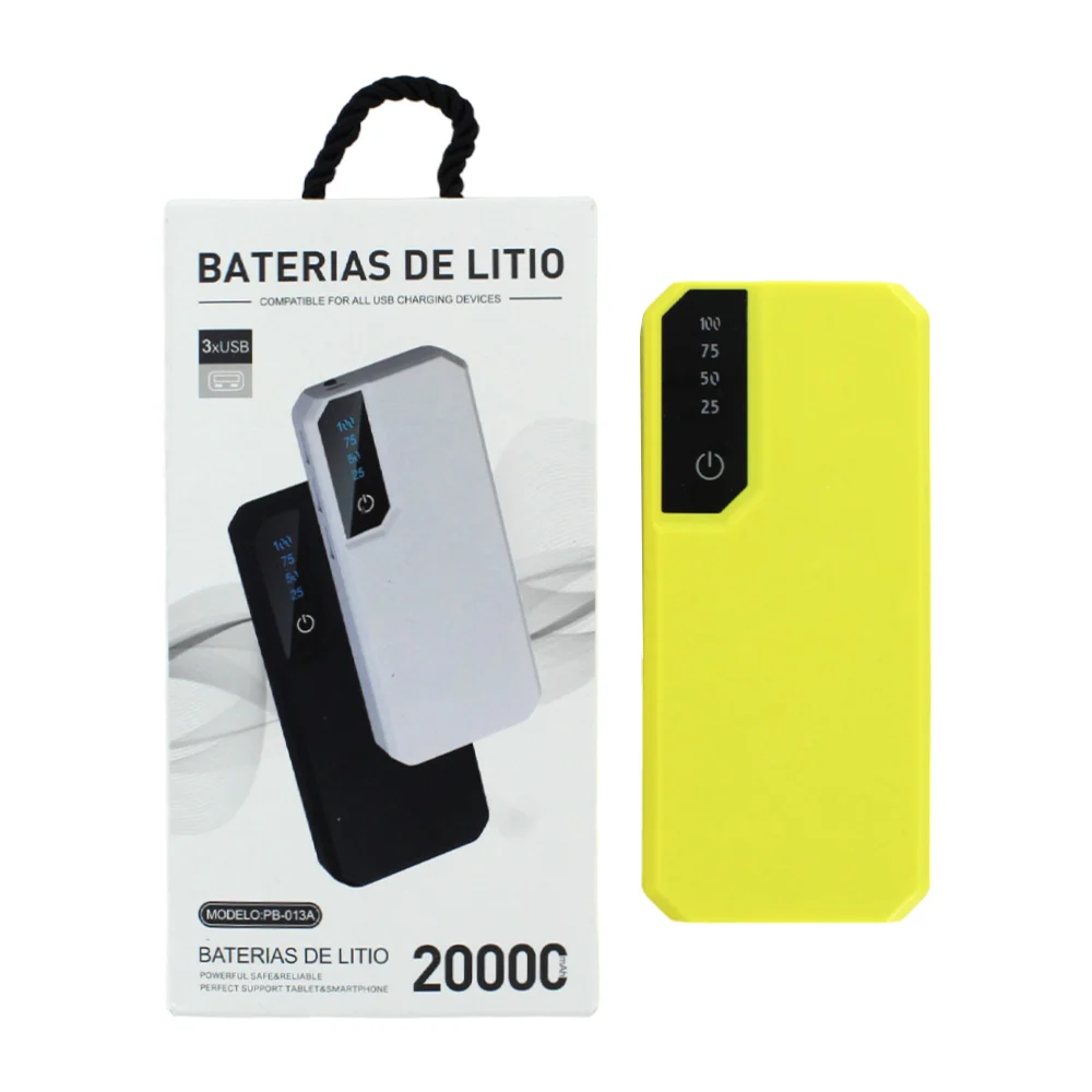 Power bank batería portátil con 3 puertos usb 20000mah, variedad de colores / pb-013a