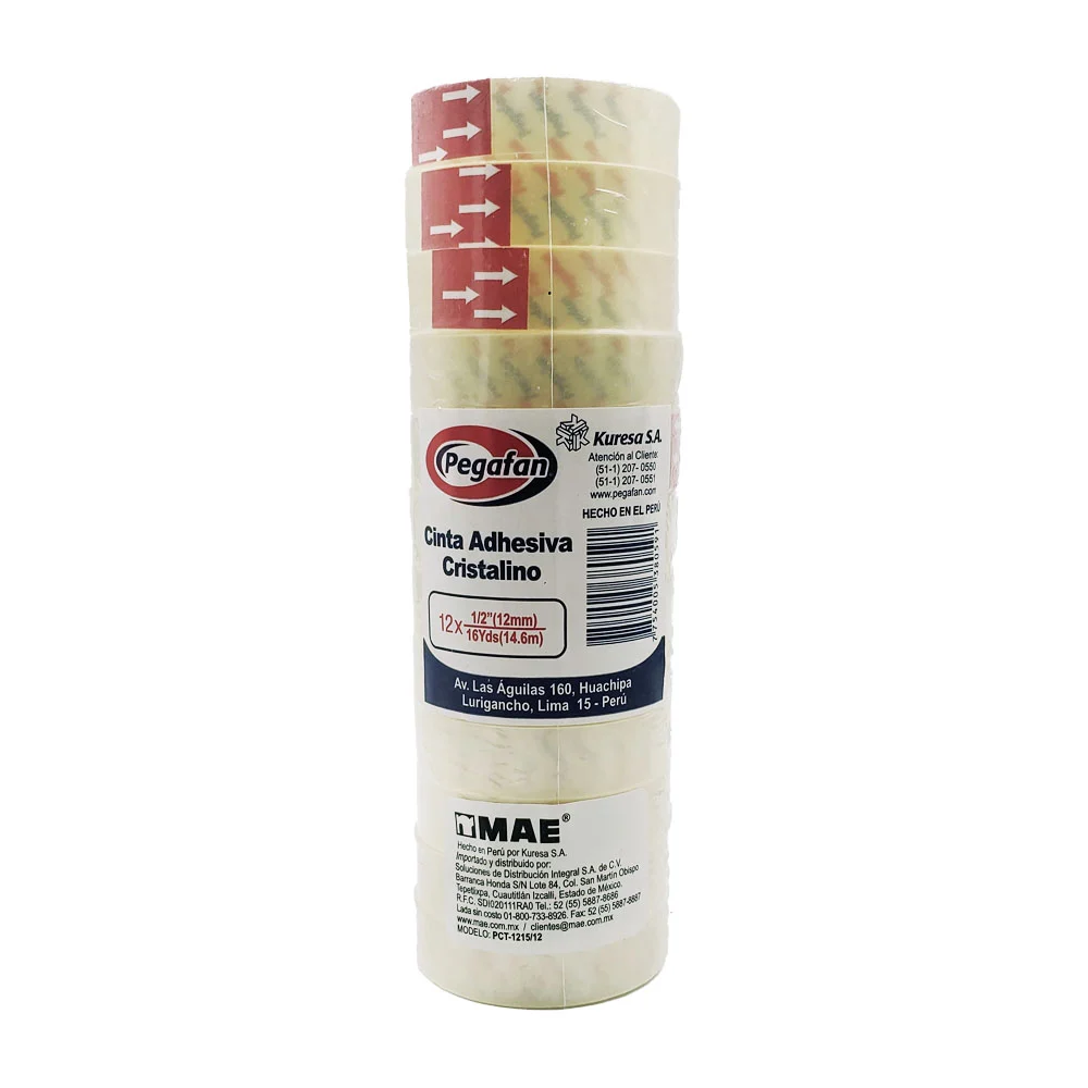 Paquete con 12 cintas adhesivas cristalinas mae, 12mm x 14.6m / pct-1215/12