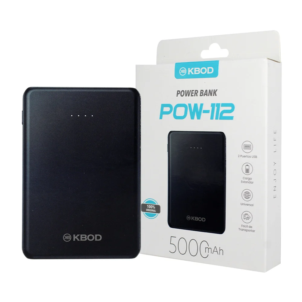 Power bank / batería portátil 5000mah con 2 puertos usb y 1 puerto v8 / kbod / pow-112