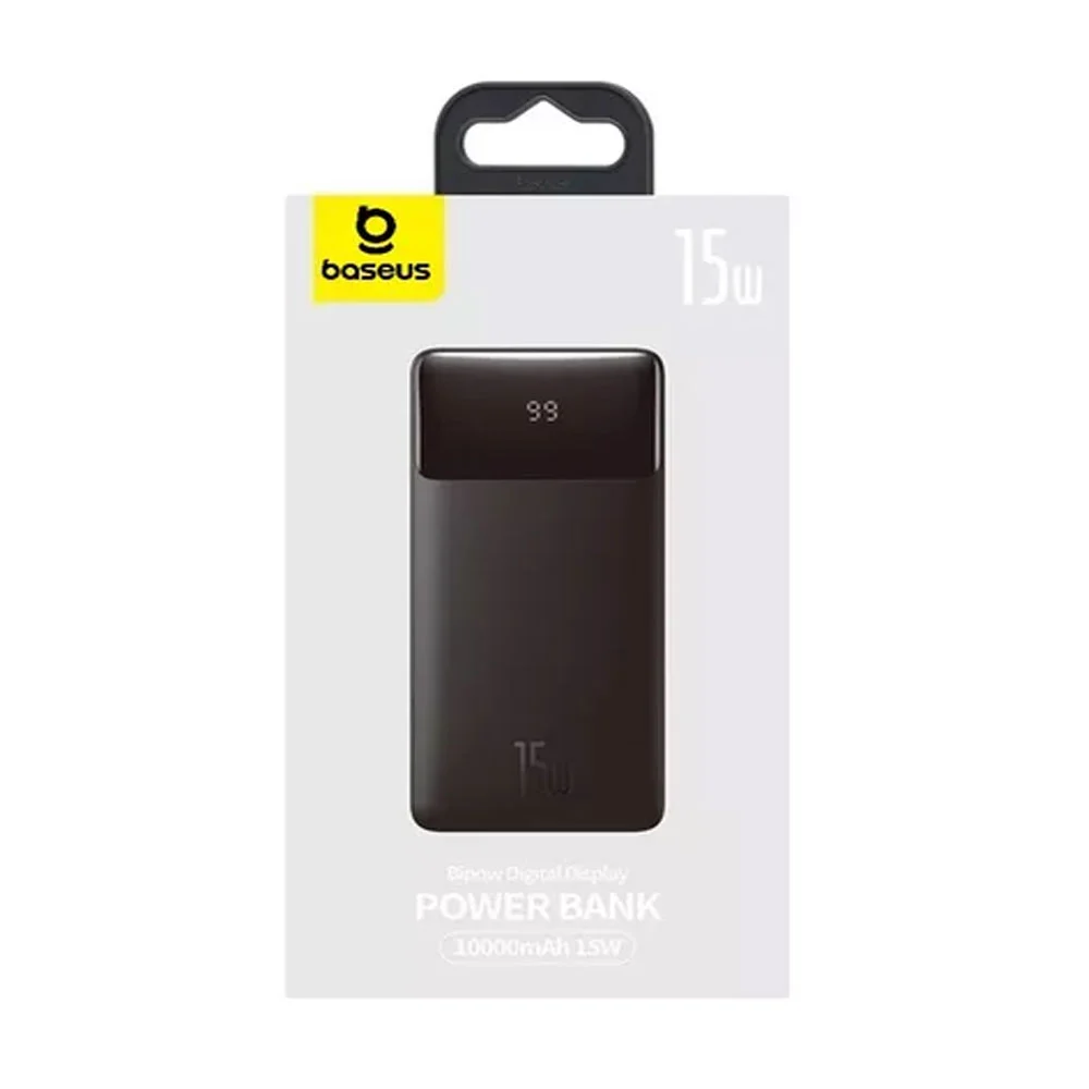 Power bank / batería portátil baseus con 2 puertos usb, 1 puerto tipo-c, 1puerto v8, pantalla digital + capacidad de 10000mah-15w / ppbd050002