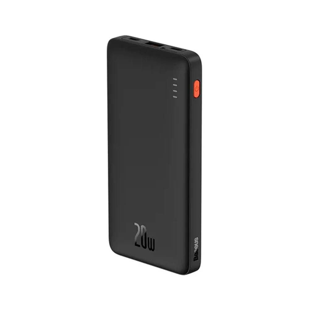 Power bank / batería portátil baseus en color blanca con 1 puerto usb, 1 puerto tipo c, y 1 puerto v8, capacidad de 10000mah / 20w / ppqd090002