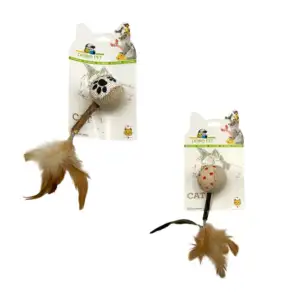 Juguete, pelota chica con vara y plumas para gato, variedad de colore…