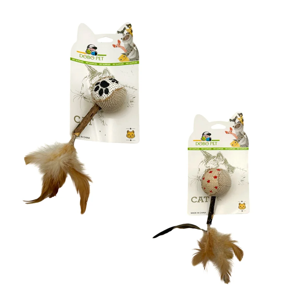Juguete, pelota chica con vara y plumas para gato, variedad de colores / dobo pet / ps4293