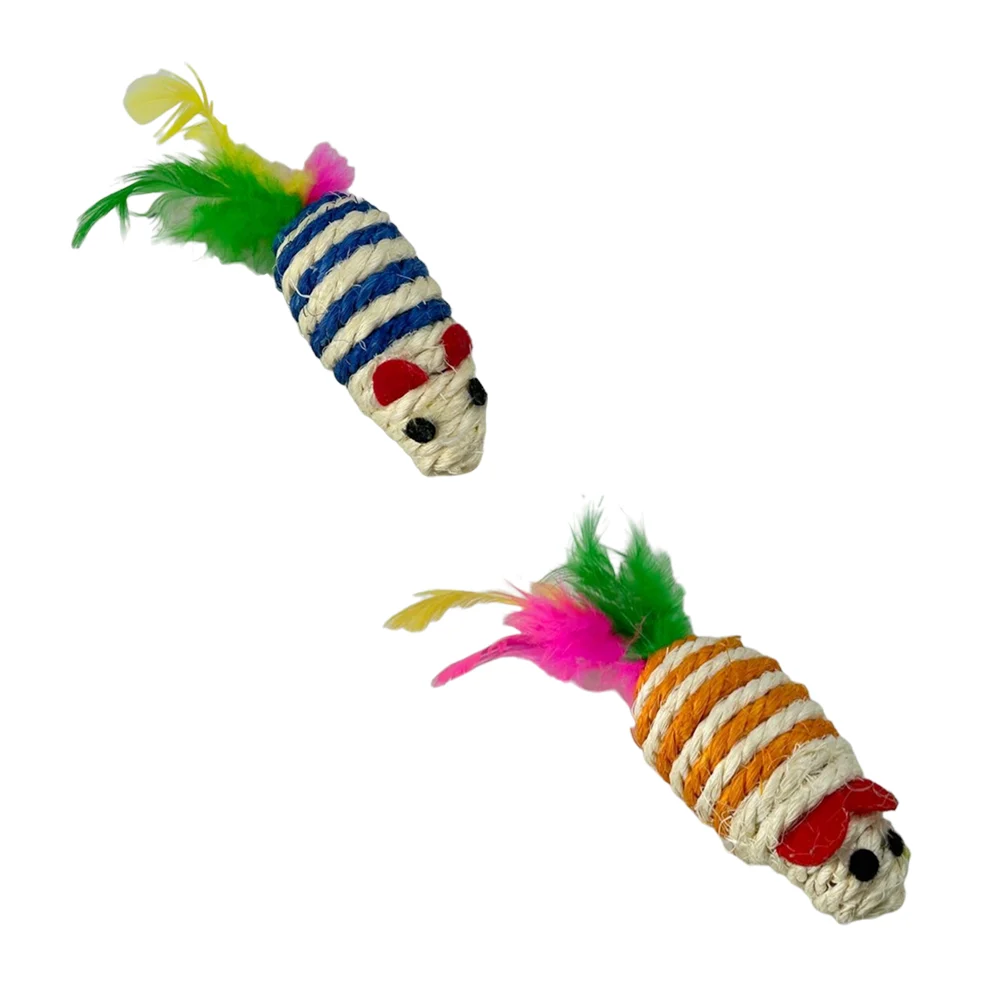 Juguete de lazo y plumas con forma de ratón para mascotas, 13x3cm / pet toys / ps4335