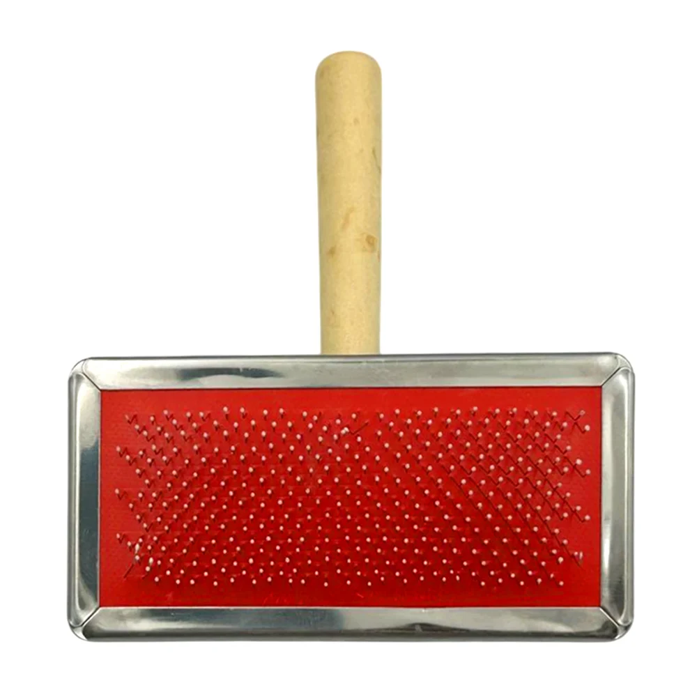 Cepillo rectangular con cerdas de acero y mango de madera para mascotas, 14cm / ps4239