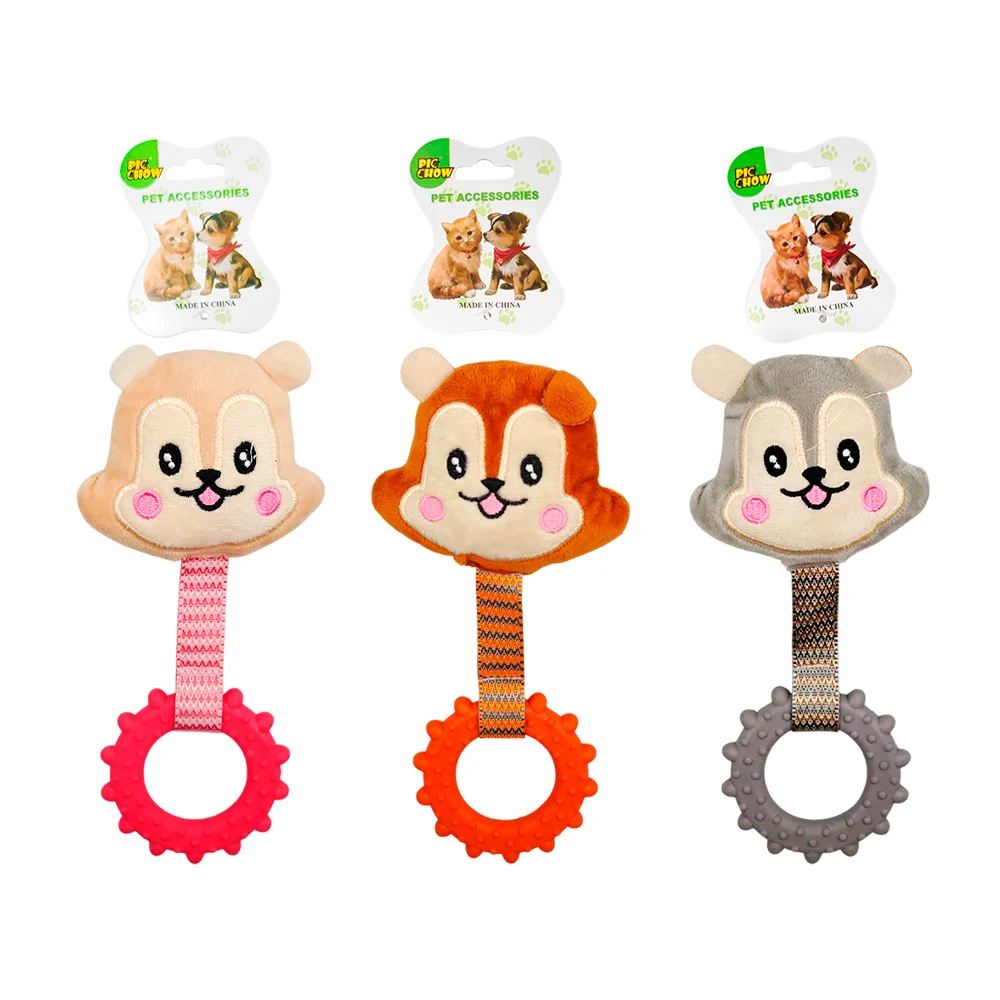 Juguete mordedera de plástico para mascota, con peluche chillón en forma de animales animados / pic chow / ps7395