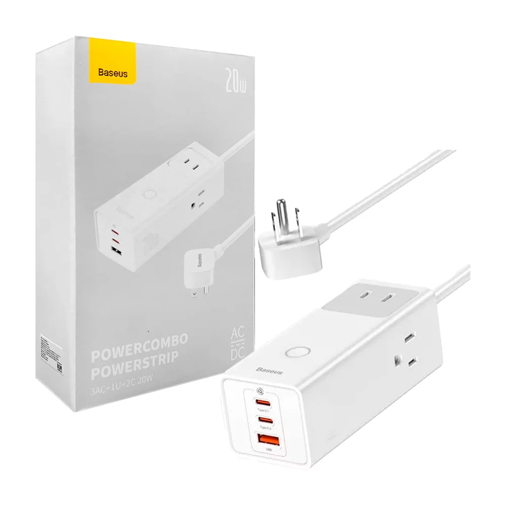 Multicontacto de viaje con 3 contactos, 2 puertos tipo-c y 1 puerto usb / psla030302