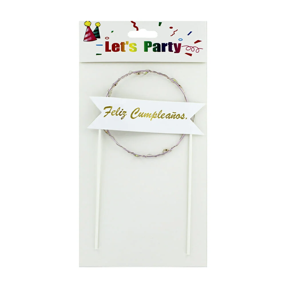 1pza Cake topper con letrero feliz cumpleaños y mini serie de luz / lets party