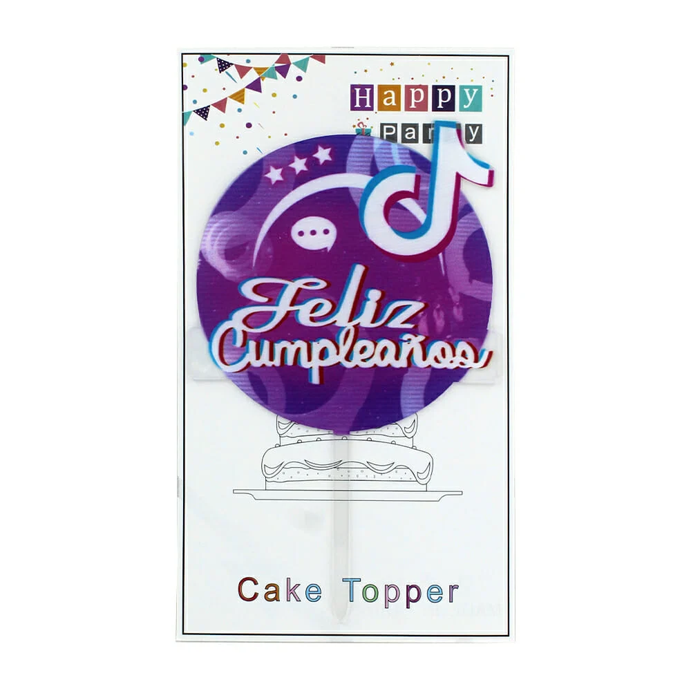 1pza Cake topper feliz cumpleaños de acrílico con temática tiktok nota musical / happy party
