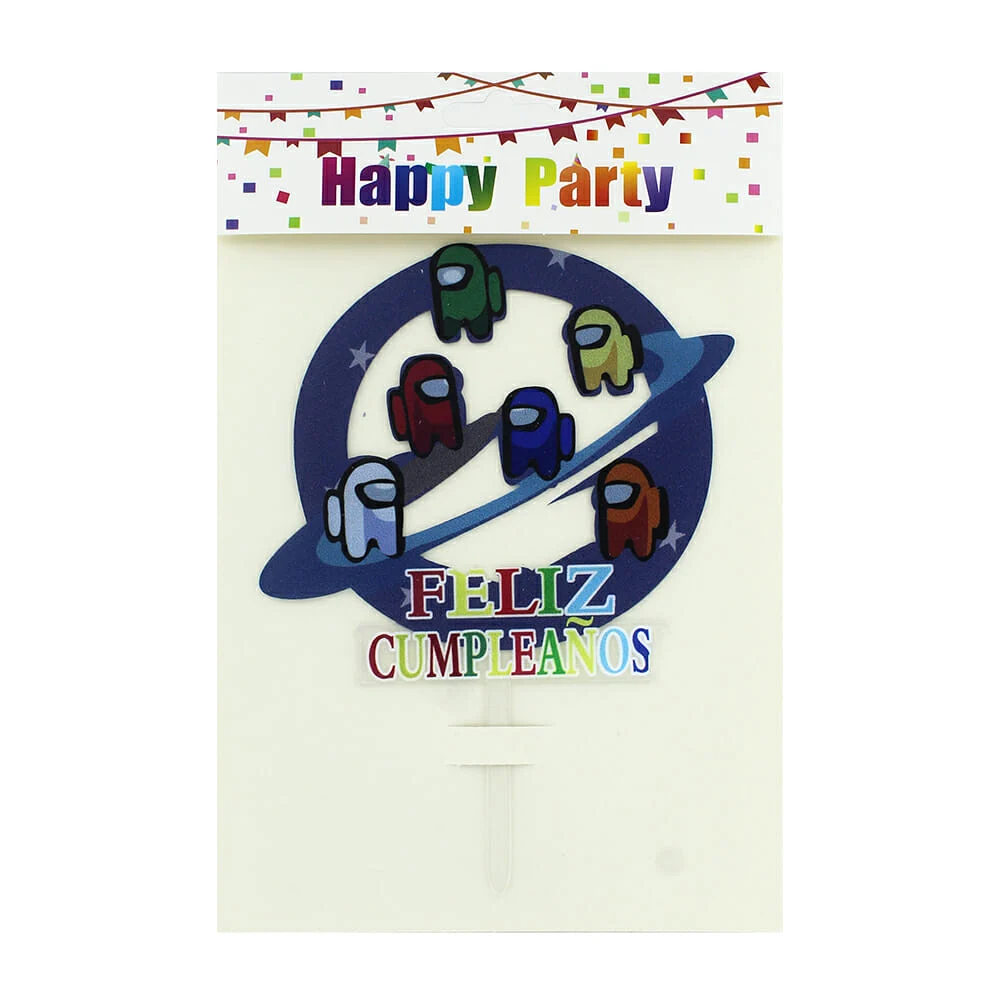1pza Cake tooper feliz cumpleaños con diseño de among us / happy party