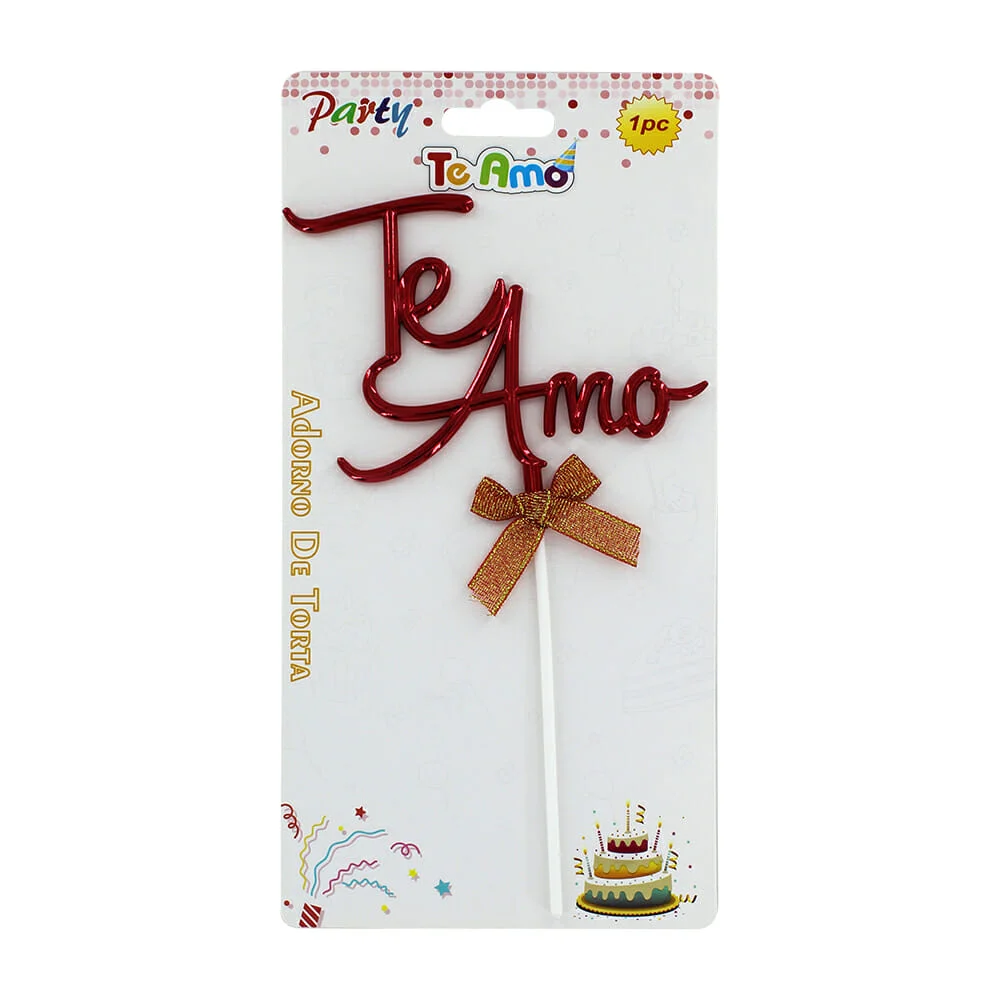 1pza Cake topper adorno de torta te amo con moño, variedad de colores / party te amo 1pc