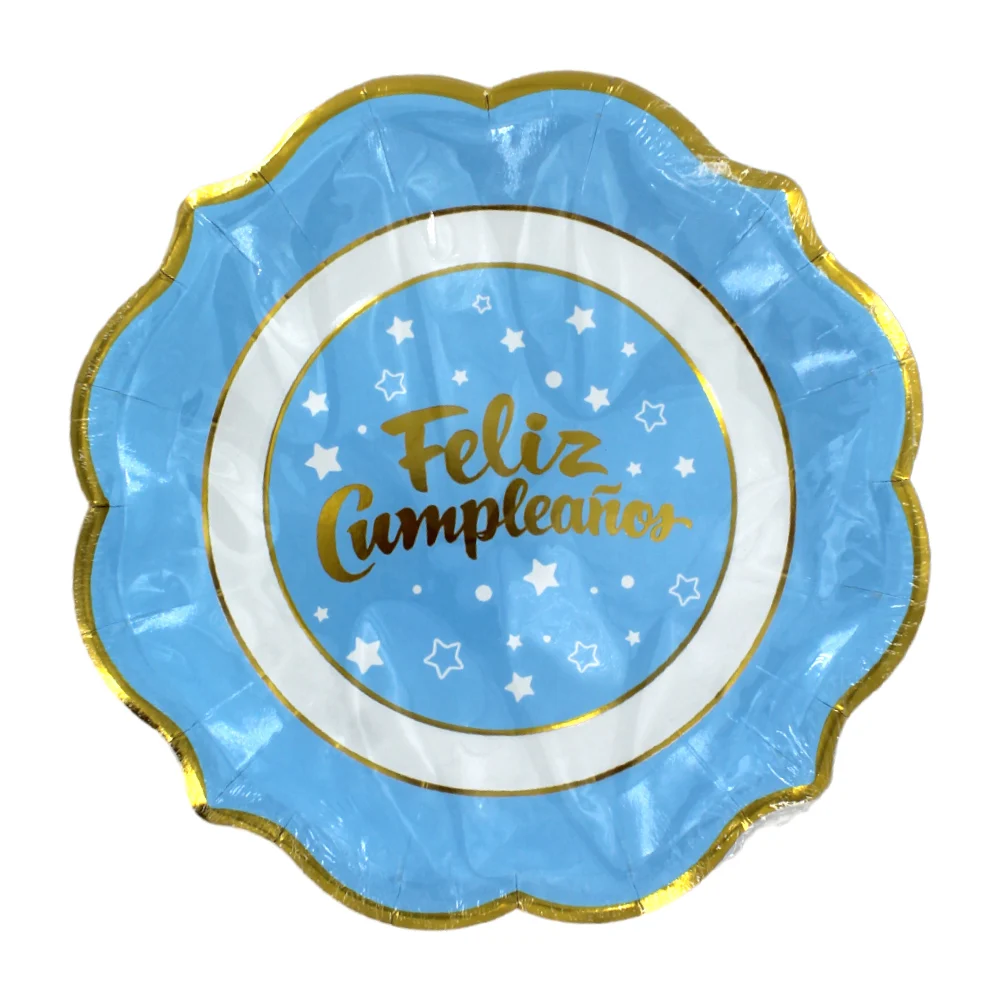 Paquete de 10 platos con diseño y leyenda feliz cumpleaños para pastel, variedad de colores