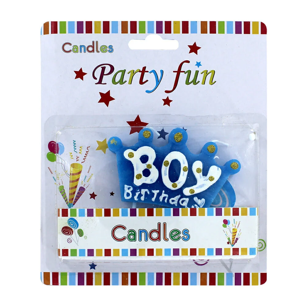 Vela en forma de corona con frase boy birthday o girl birthday para pastel, variedad de colores / candles party fun