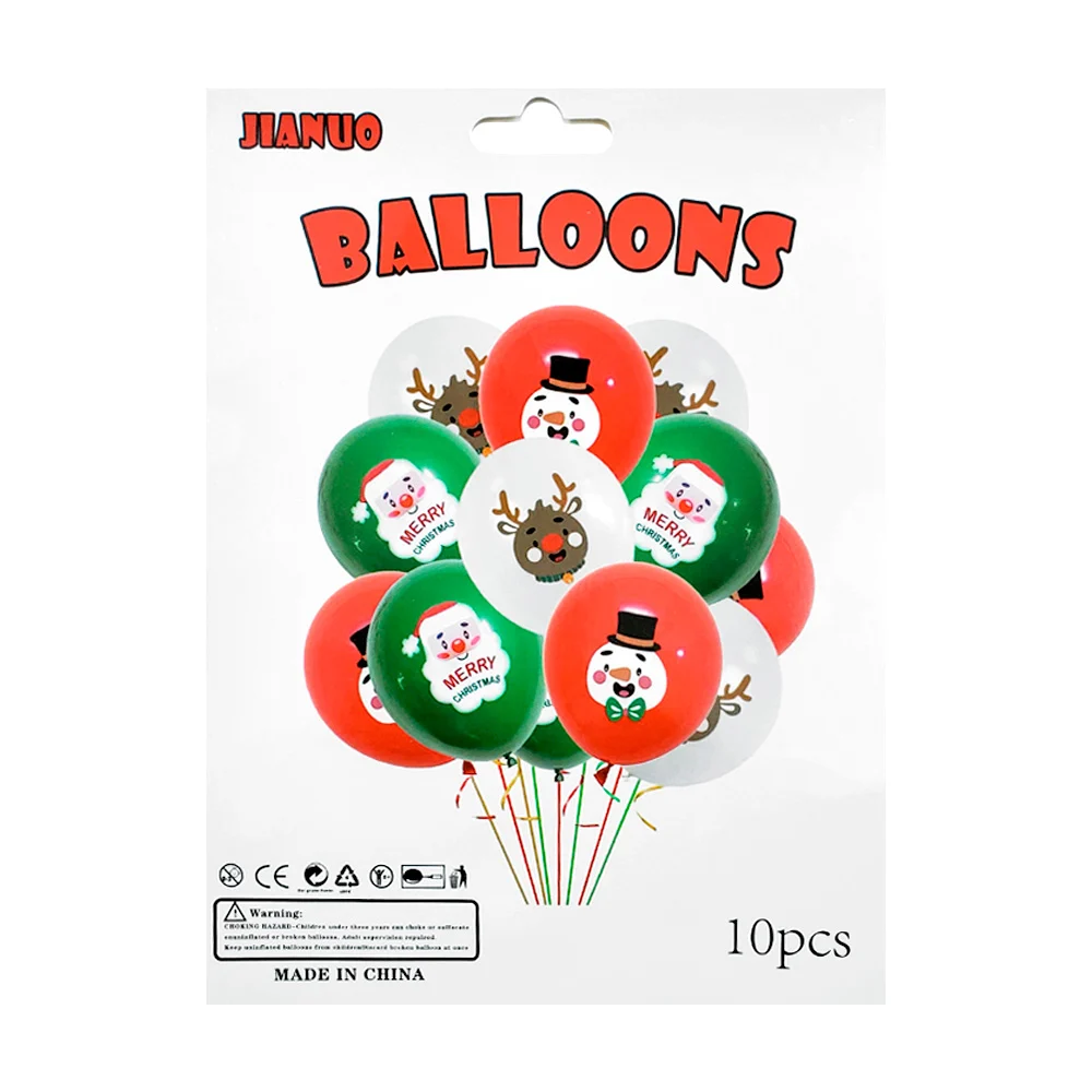 Paquete 10 globos de látex decorativos con diseño de personajes navideños para fiesta / balloons / pt10800