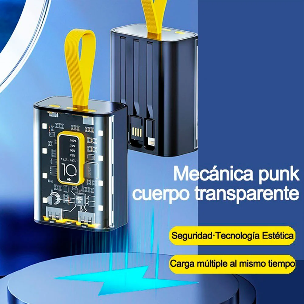 Power bank portátil ele-gate de 10000mah con indicador de carga, diseño transparente y correa / pw.19