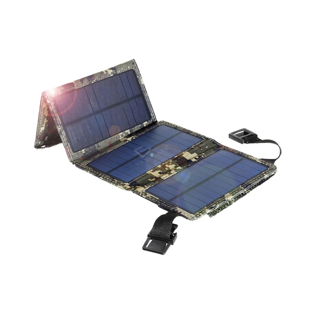 Cargador de panel solar portátil plegable con puertos usb y consumo de 5 watts