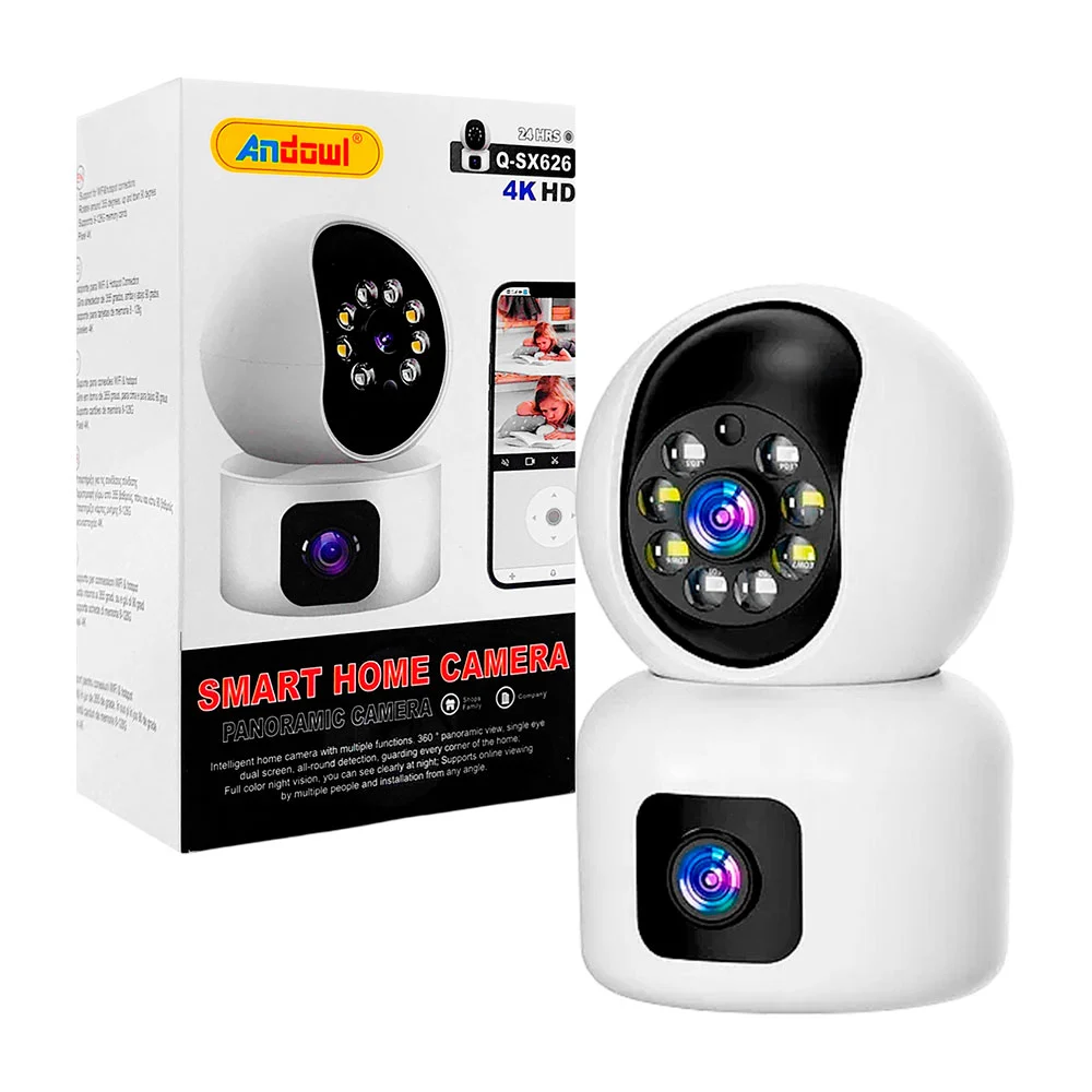 Cámara de seguridad inteligente andowl compatible con iphone - android, rotación de 355° para el hogar y resolución 4k / smart home camera / q-sx626