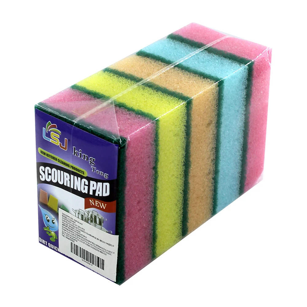 Paquete con 5 esponjas rectangulares para lavar trastes de colores / scouring pad