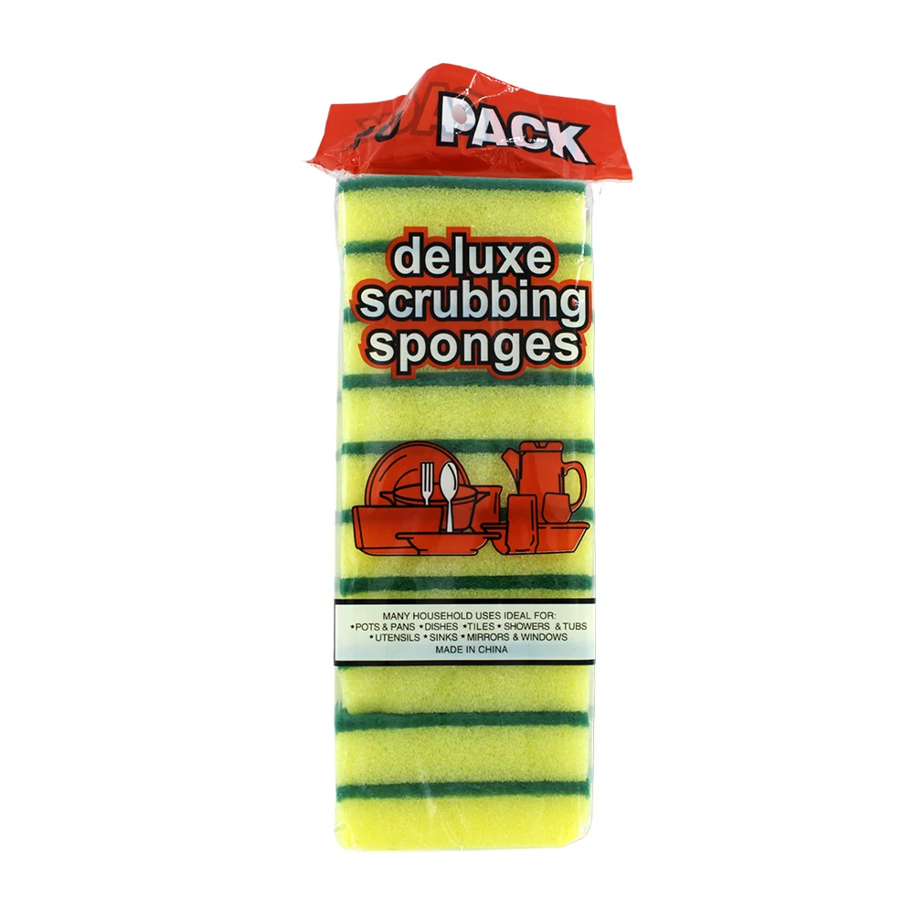 Paquete con 10 esponjas rectangulares para lavar trastes de color verde con amarillo / deluxe scrubbing sponges