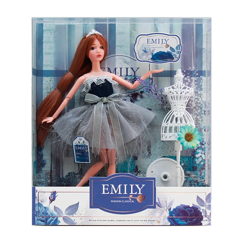 Muñeca clasica emily con ropa de tela y variedad de accesorios / qj112b